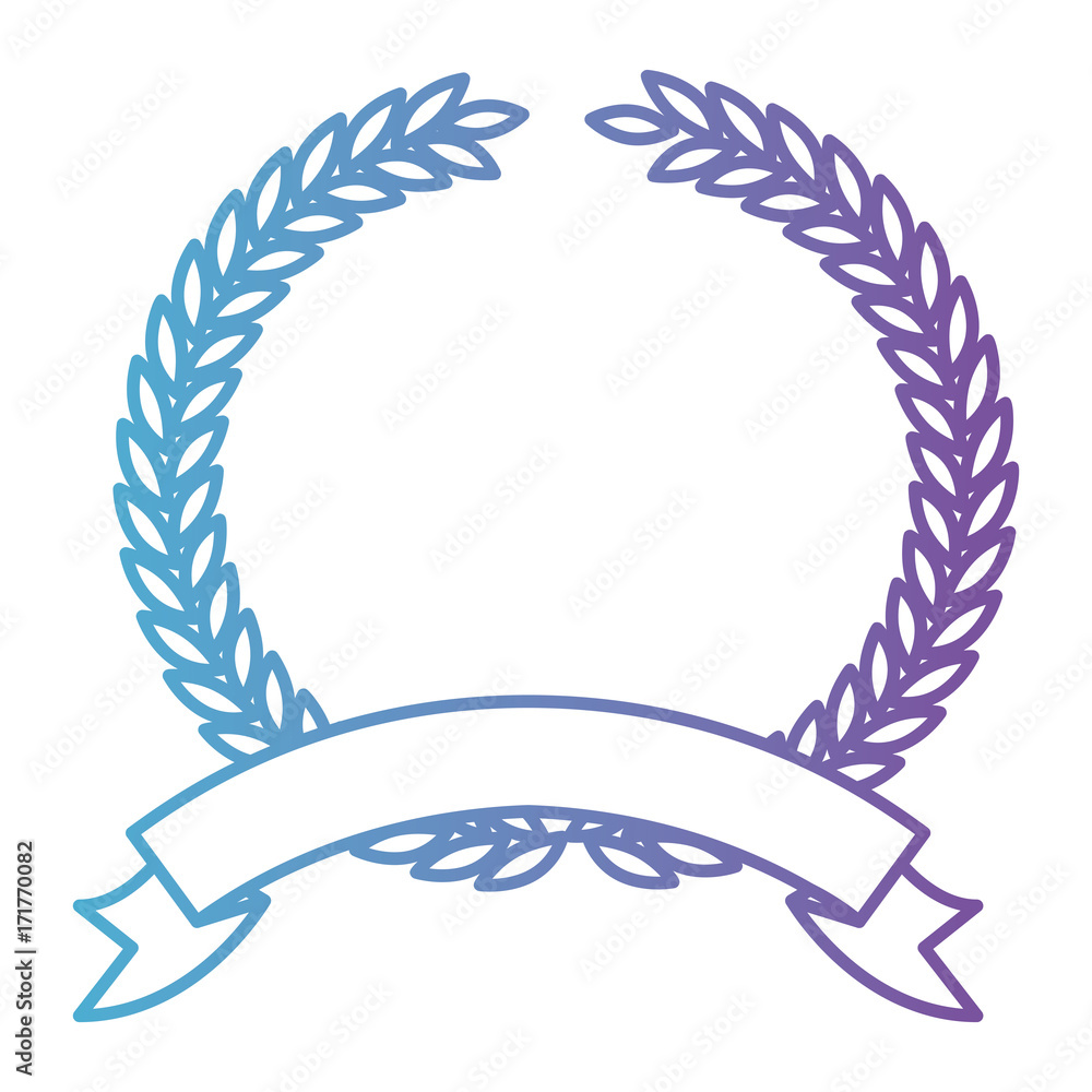 olive branches crown and ribbon on bottom in color gradient silhouette from purple to blue vector illustration olive branches crown and ribbon on bottom in color gradient silhouette from purple to blue vector illustration