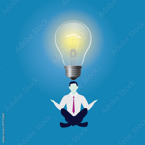 Businessman and Lighbulb as Idea Solution Symbol. Vector Illustration