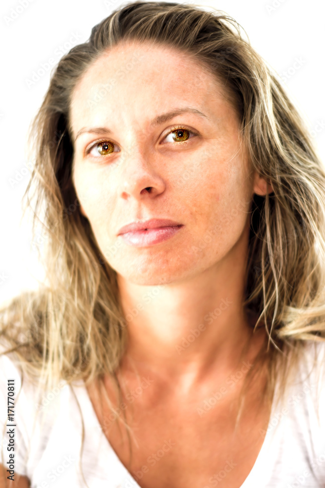 Portrait of the face of a beautiful blond woman on white background Portrait of the face of a beautiful blond woman on white background