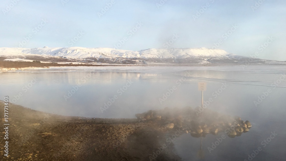 Hot springs in Laugarvatn Lake in Iceland