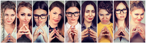 Fotografia, Obraz Collage of a sly, scheming women plotting something.