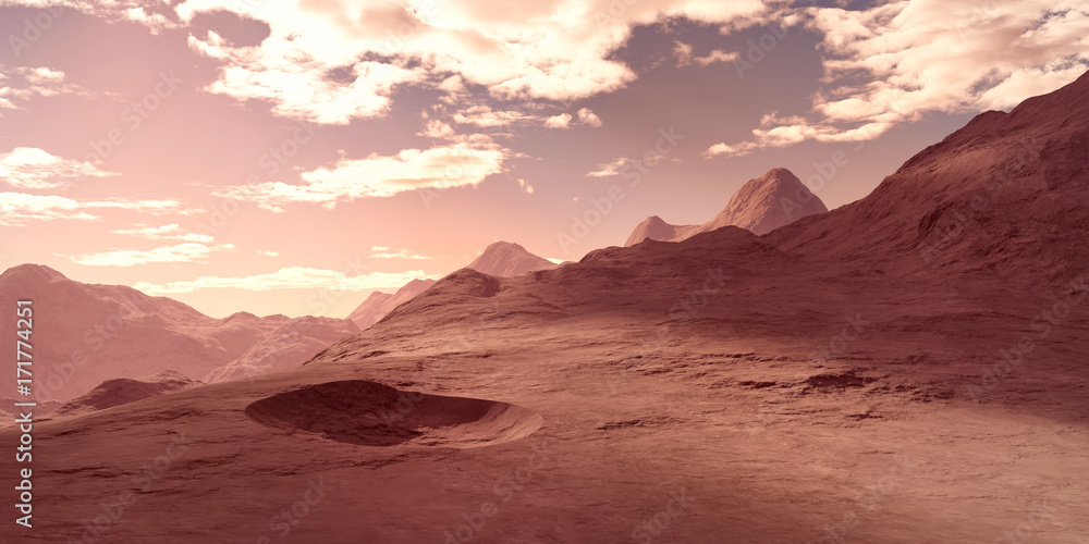 Naklejka premium Extremely detailed and realistic high resolution 3d illustration of the environment on Mars.