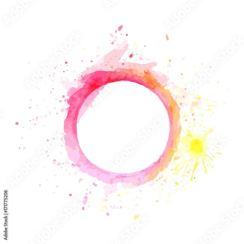 Abstract Pink and yellow tone circle frame paint by watercolor and have some space for write wording with white isolated background 