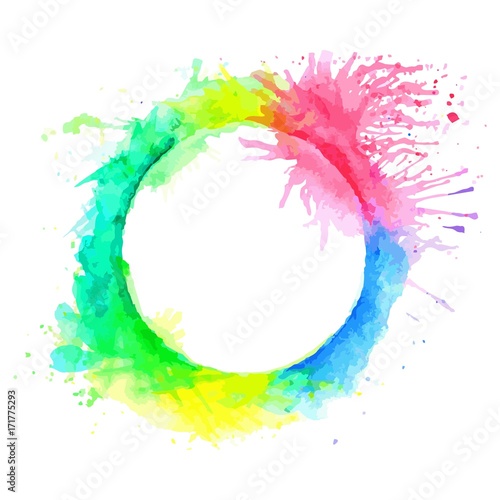 Abstract colorful tone circle frame paint by watercolor and have some space for write wording with white isolated background 