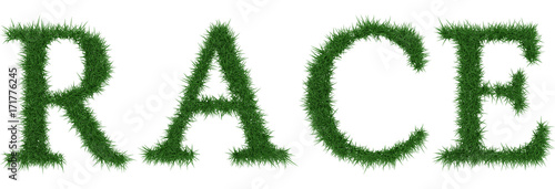 Race - 3D rendering fresh Grass letters isolated on whhite background.