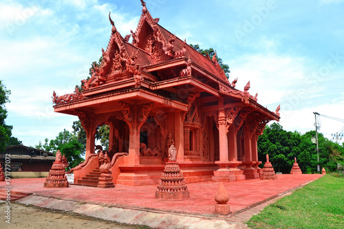 Koh Samui, Thailand - May 2017. The red temple - Wat Sila Ngu