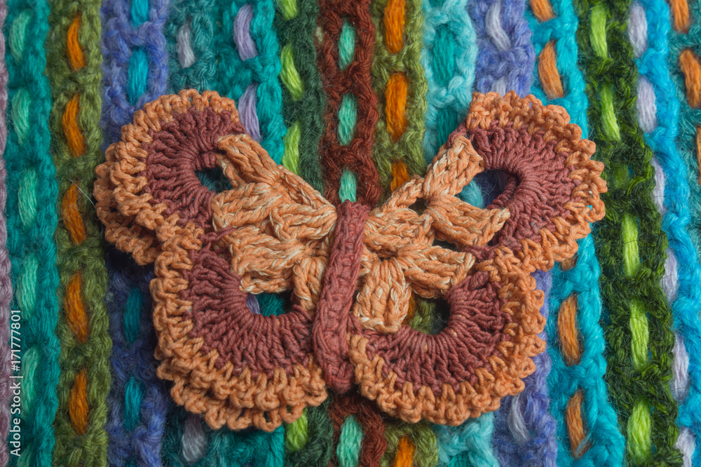 Obraz premium Handmade buterfly wool knitted colorful texture background
