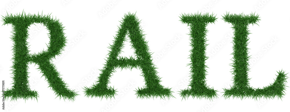 Rail - 3D rendering fresh Grass letters isolated on whhite background. Rail - 3D rendering fresh Grass letters isolated on whhite background.