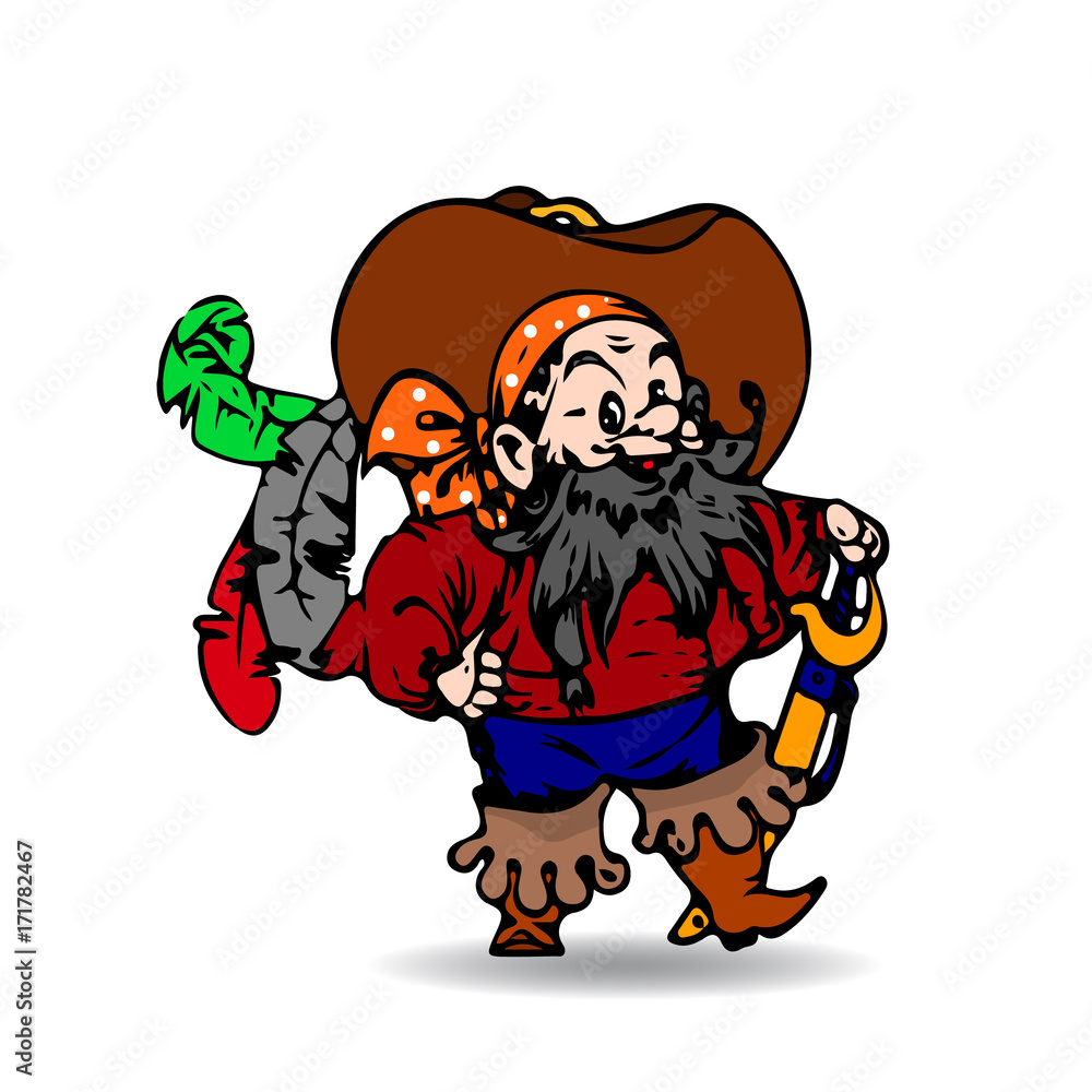 A cheerful pirate, with a sword. A cartoon on a white background. A cheerful pirate, with a sword. A cartoon on a white background.