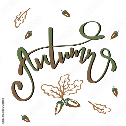 Autumn word hand lettering. Handmade vector modern calligraphy.