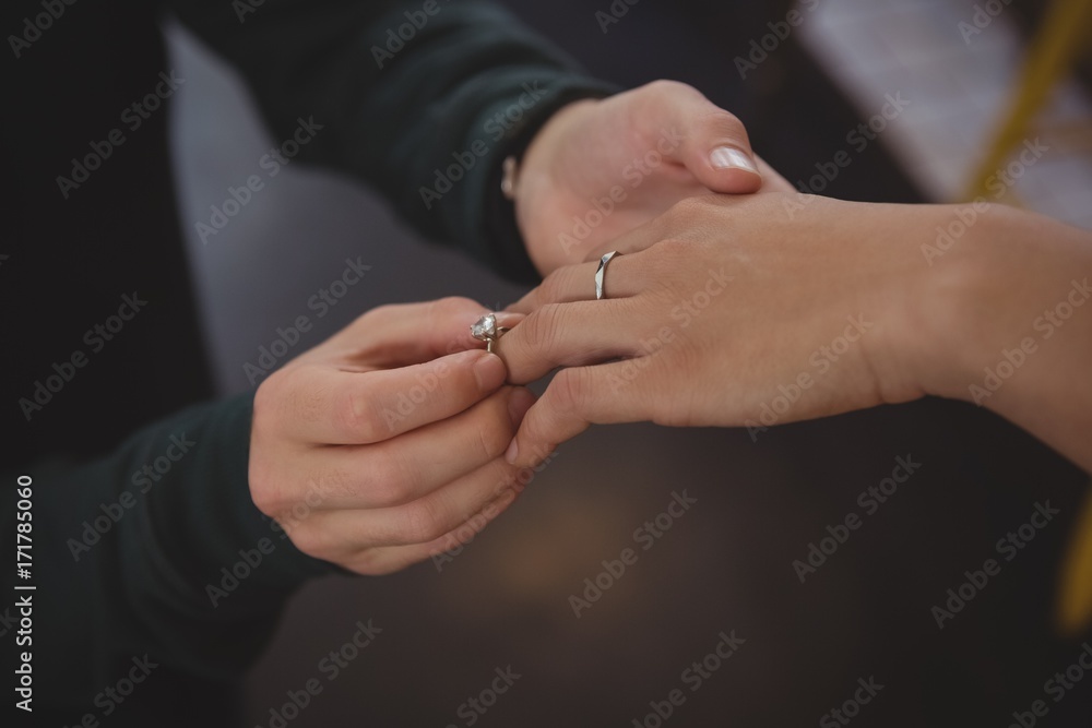 Cropped image of man putting ring on woman finger Cropped image of man putting ring on woman finger