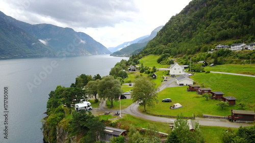 View to fjord and water from drone in Norway