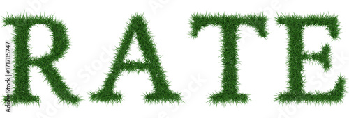 Rate - 3D rendering fresh Grass letters isolated on whhite background.