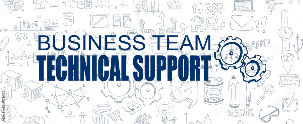 Technical Support concept with Business Doodle design style: online contacts
