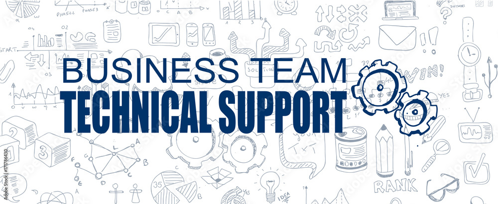 Technical Support concept with Business Doodle design style: online contacts Technical Support concept with Business Doodle design style: online contacts