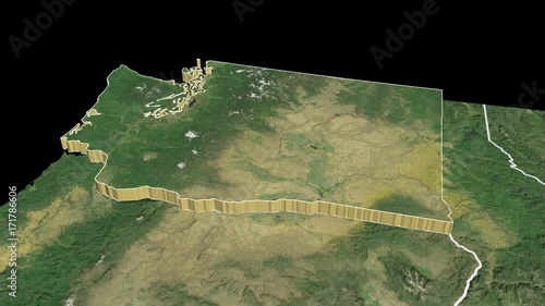 Washington state (USA) extruded on the satellite map of North America isolated on black