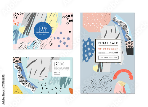 Безымянный-1Collection of creative universal artistic cards. Hand Drawn textures. Trendy Graphic Design for banner, poster, card, cover, invitation, placard, brochure, blog