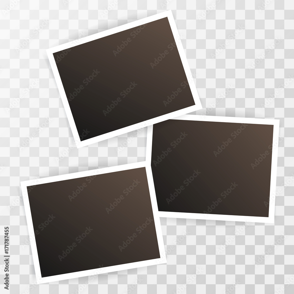 Three photorealistic blank retro photo frames over transparent background. Polaroid Vector illustration Three photorealistic blank retro photo frames over transparent background. Polaroid Vector illustration