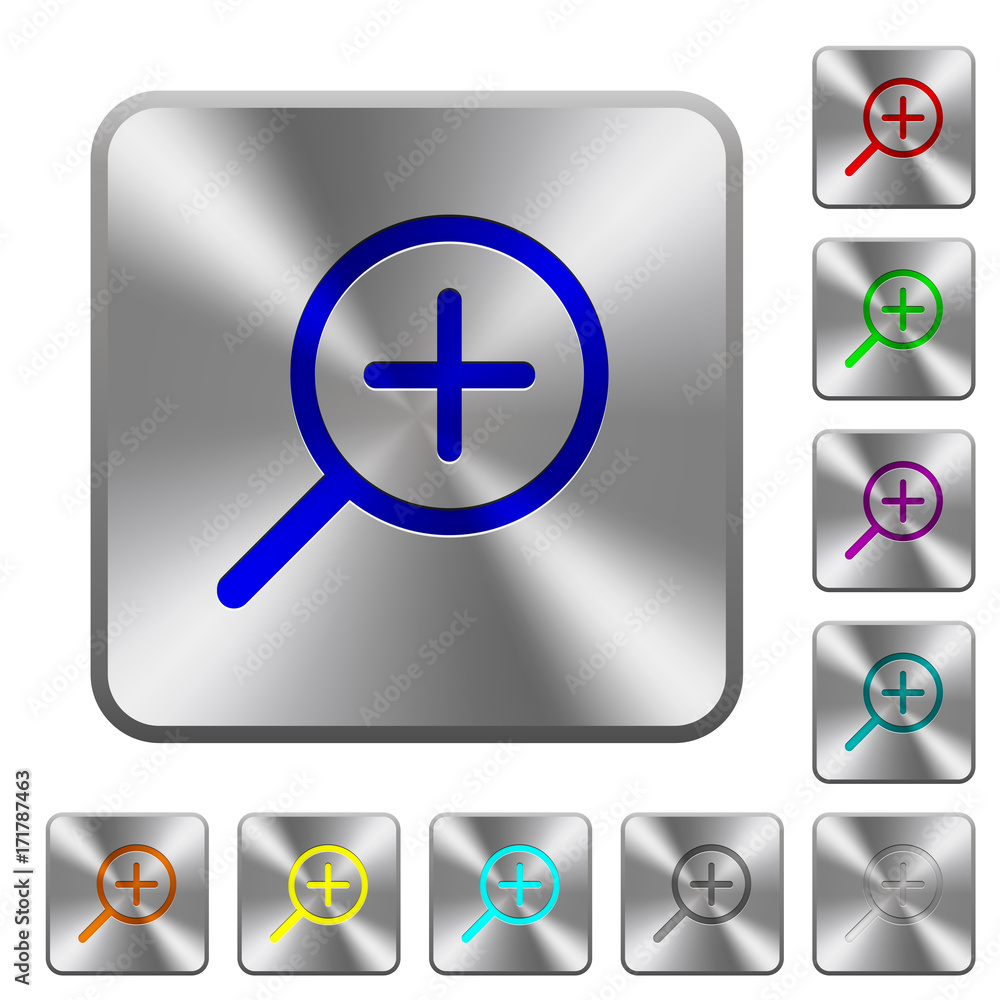 Zoom in rounded square steel buttons Zoom in rounded square steel buttons