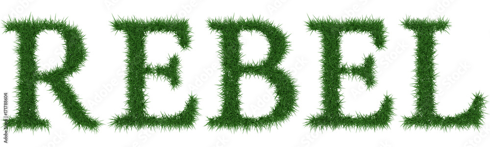Rebel - 3D rendering fresh Grass letters isolated on whhite background. Rebel - 3D rendering fresh Grass letters isolated on whhite background.