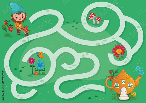 Gnome Maze Game for Children (Vector illustration)
