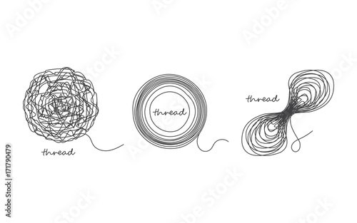 Thread ball and ravel icon set isolated on white