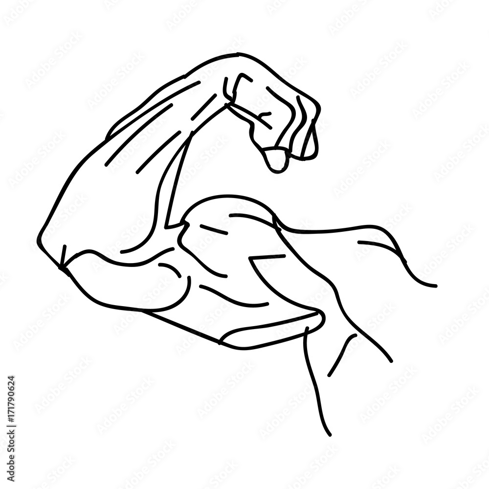 Obraz premium Strong power, muscle arms vector icon. Muscular hand symbol for fitness club emblem, illustration of strength human hand 