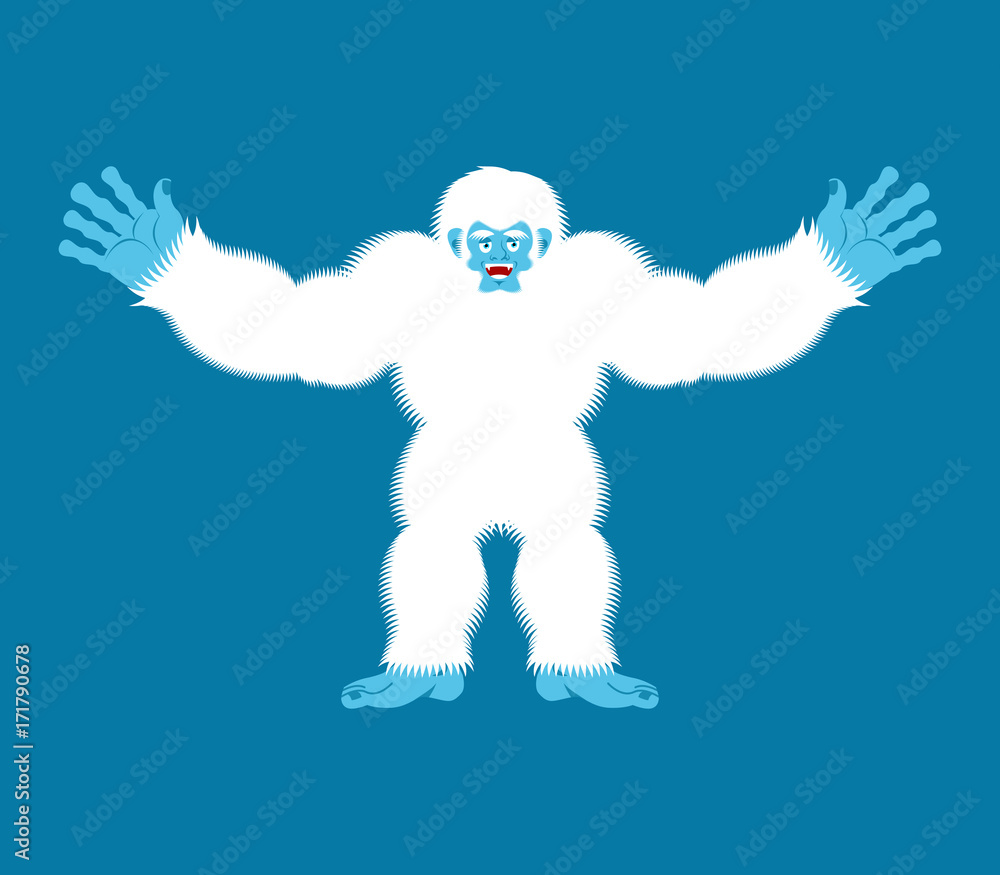 Yeti joyful. Bigfoot cheerful. Abominable snowman happy. Vector illustration Yeti joyful. Bigfoot cheerful. Abominable snowman happy. Vector illustration
