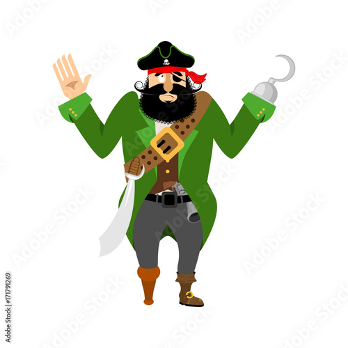 Pirate surrenders. filibuster apologize. buccaneer guilty. Vector illustration