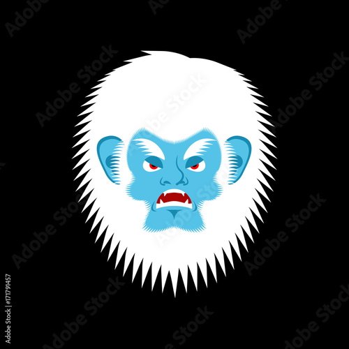 Yeti angry emoji. Bigfoot evil emotion face. Abominable snowman aggressive avatar. Vector illustration