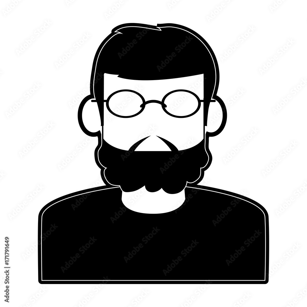 bearded man wearing glasses avatar icon image vector illustration design  black and white