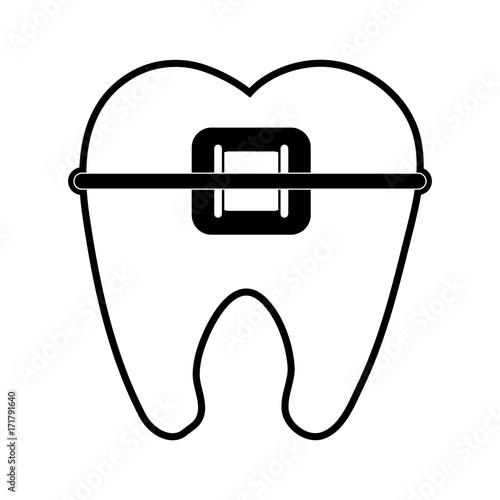 molar with braces dentistry icon image vector illustration design  black and white