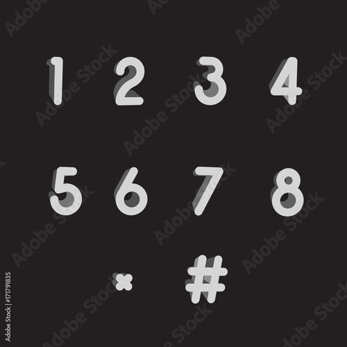 Vector 3D numbers and symbols. Three-dimensional numbers and finance signs, illustration of order numbers figure.
