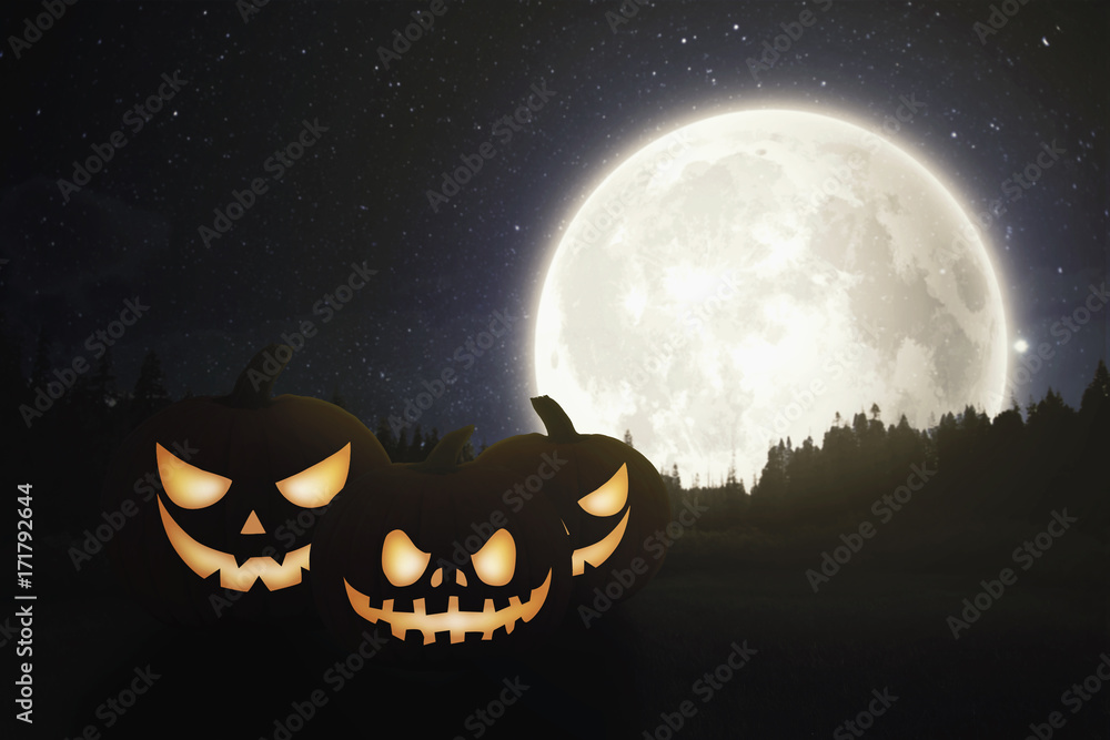 pumpkin's on the wood with moon background