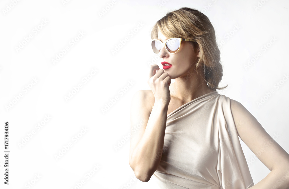 Fashionable woman wearing glasses and red lipstick Fashionable woman wearing glasses and red lipstick