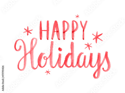 HAPPY HOLIDAYS brush calligraphy with stars and snowflakes