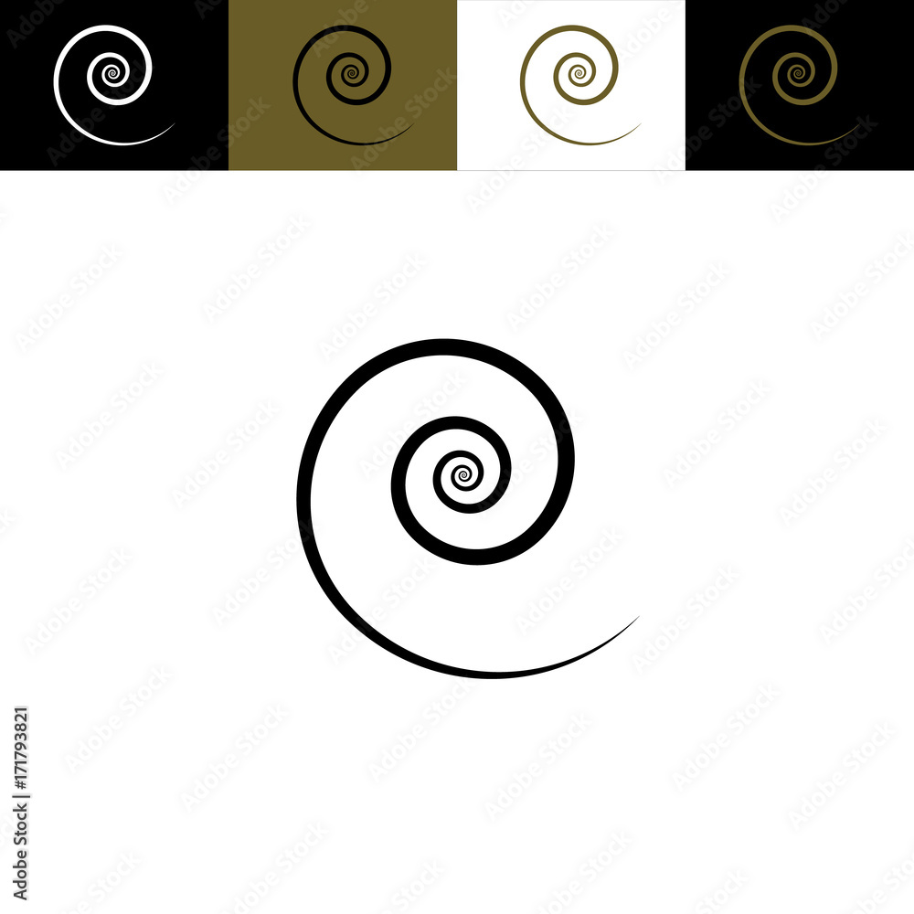 Spiral icon icon. Spiral icon program on black, white and gold background
