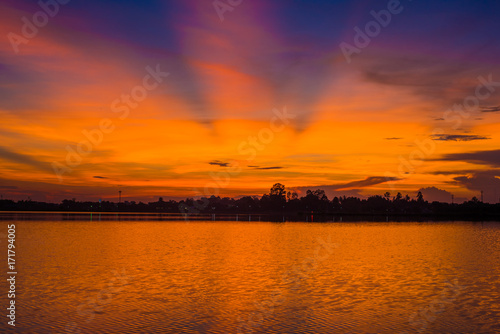 colorful sky at sunset on the lake landscape