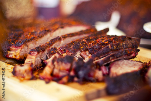 butcher meat on wood slab