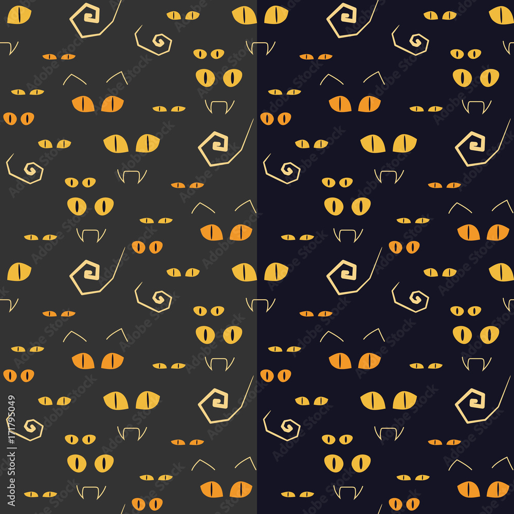 Halloween seamless pattern with yellow and orange eyes, fangs and ears Halloween seamless pattern with yellow and orange eyes, fangs and ears