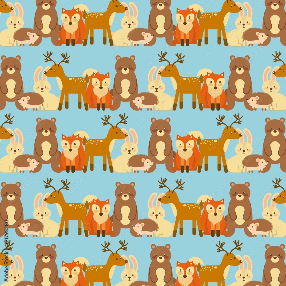 Fototapeta premium forest animals wildlife natural seamless pattern vector illustration