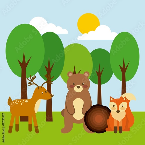 forest and animals wildlife natural vector illustration