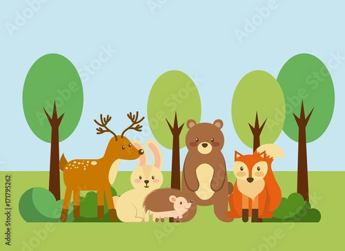 forest and animals wildlife natural vector illustration