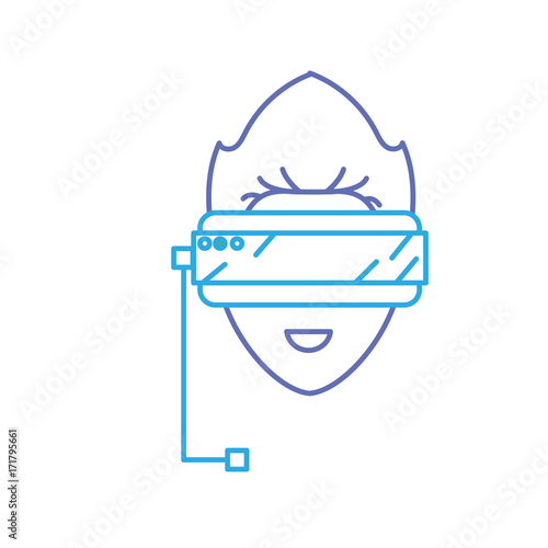 line boy face with 3d glasses to dimension experience vector illustration