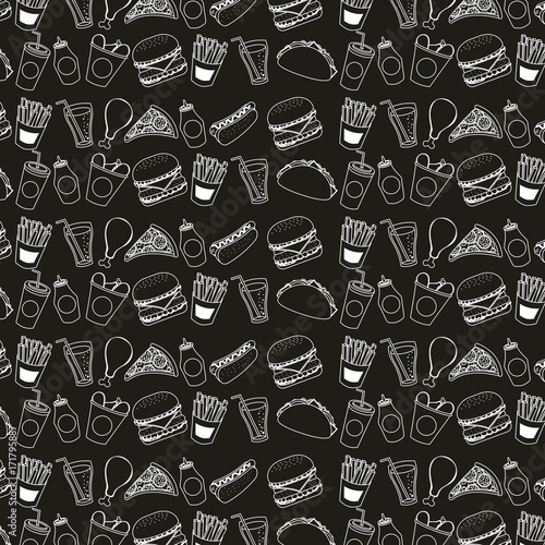 fast food menu delicious fresh seamless pattern dark background vector illustration