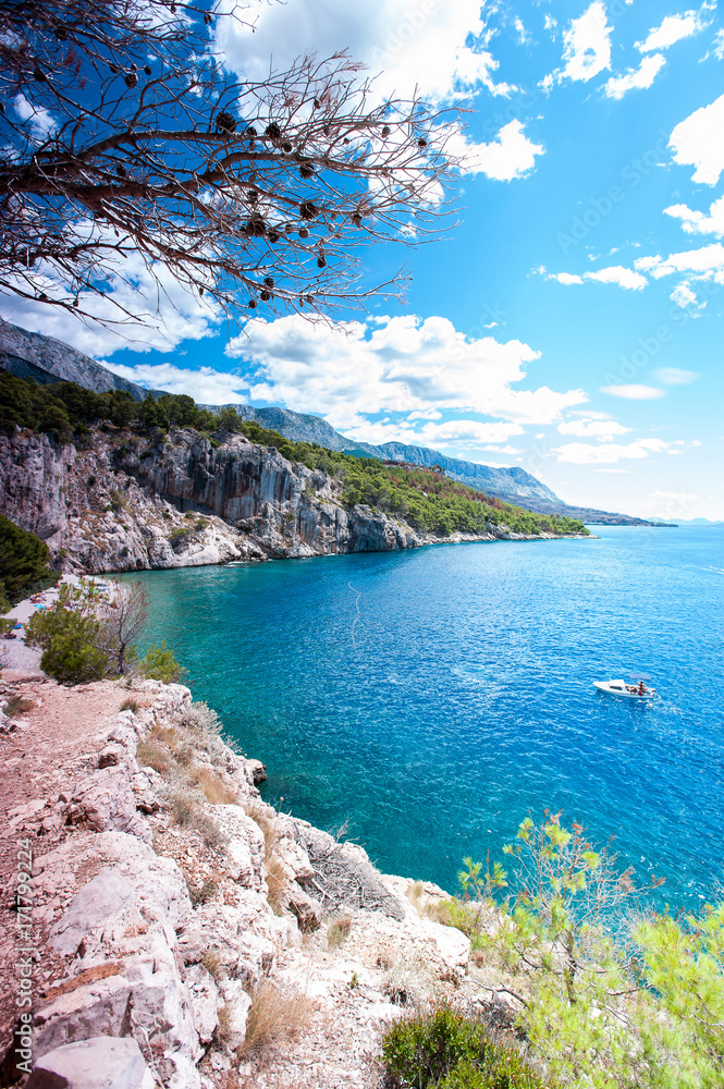 View of Adriatic Sea and quiet majestic bay in Dalmatia