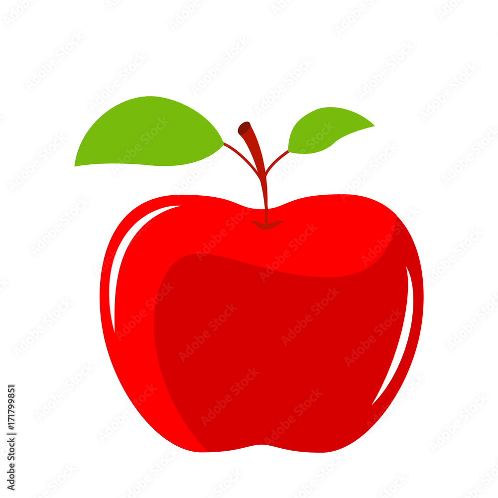 Fototapeta premium Apple. Red apple. Red apple with leaf. Vector illustration
