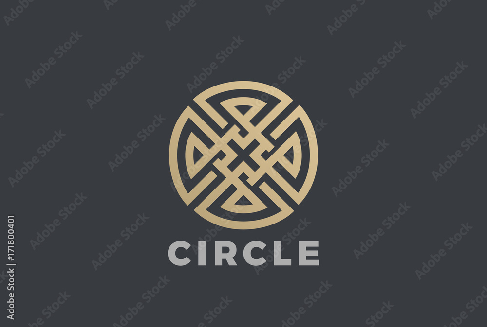 Luxury Circle Maze Cross Logo vector. Labyrinth Linear style Luxury Circle Maze Cross Logo vector. Labyrinth Linear style