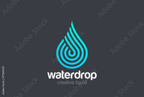 Water drop Logo vector Linear. Blue Droplet lines aqua icon