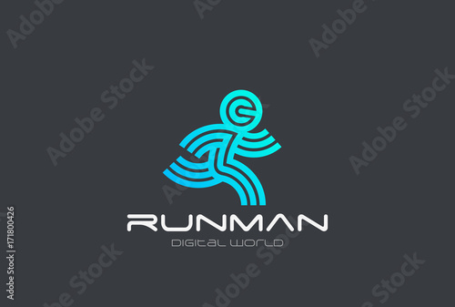 Running Man Sport Fitness Delivery Logo design vector Linear